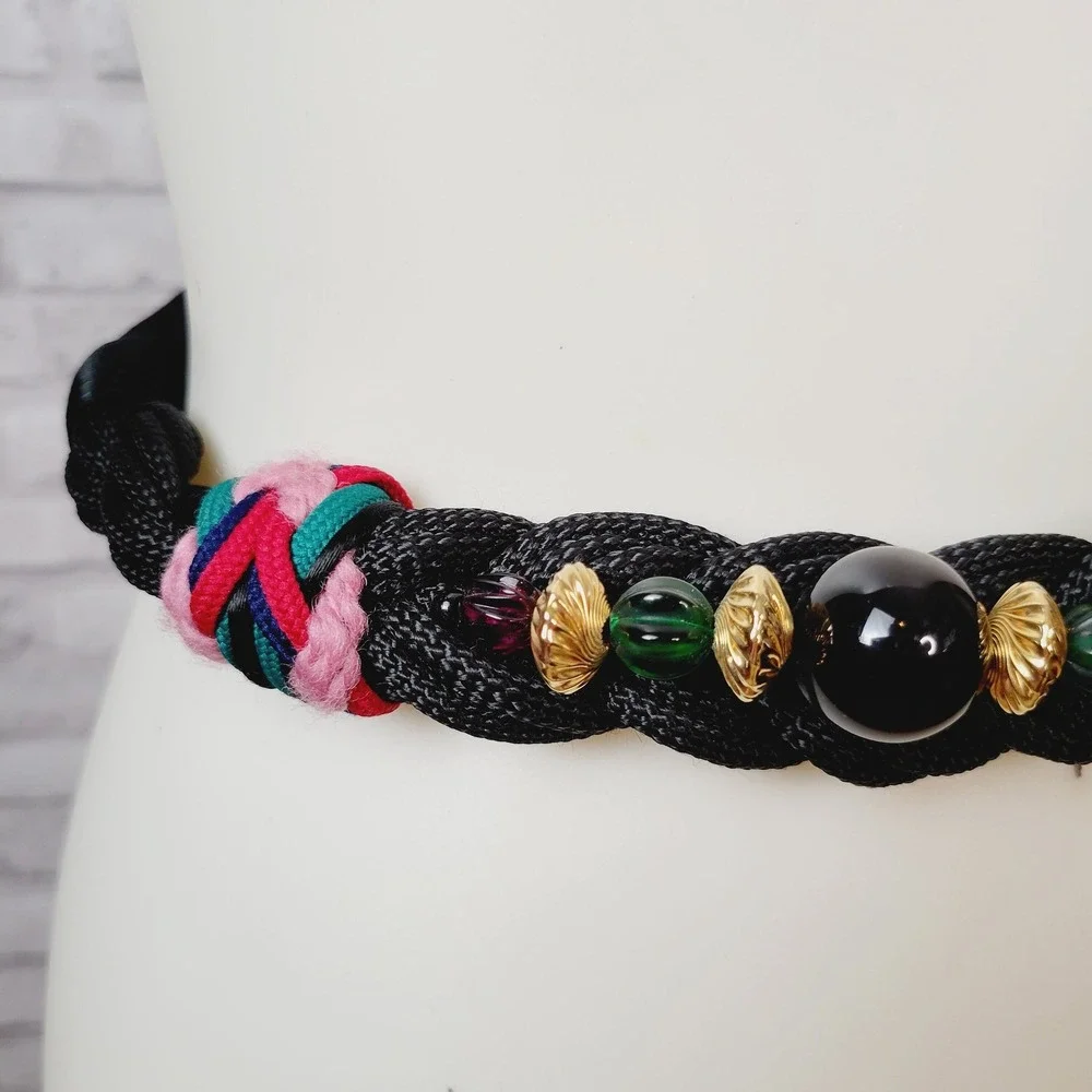 Vintage 80s Beaded Braided Belt Back Fasten Fits 27-36‎ inch Waist Boho Glam